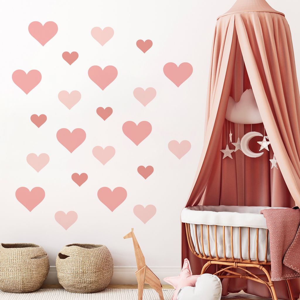 Muralo Wandtattoo Wandsticker für Kinderzimmer rosa HERZEN Wanddeko Aufkleber Br. 120cm x Hö. 60cm