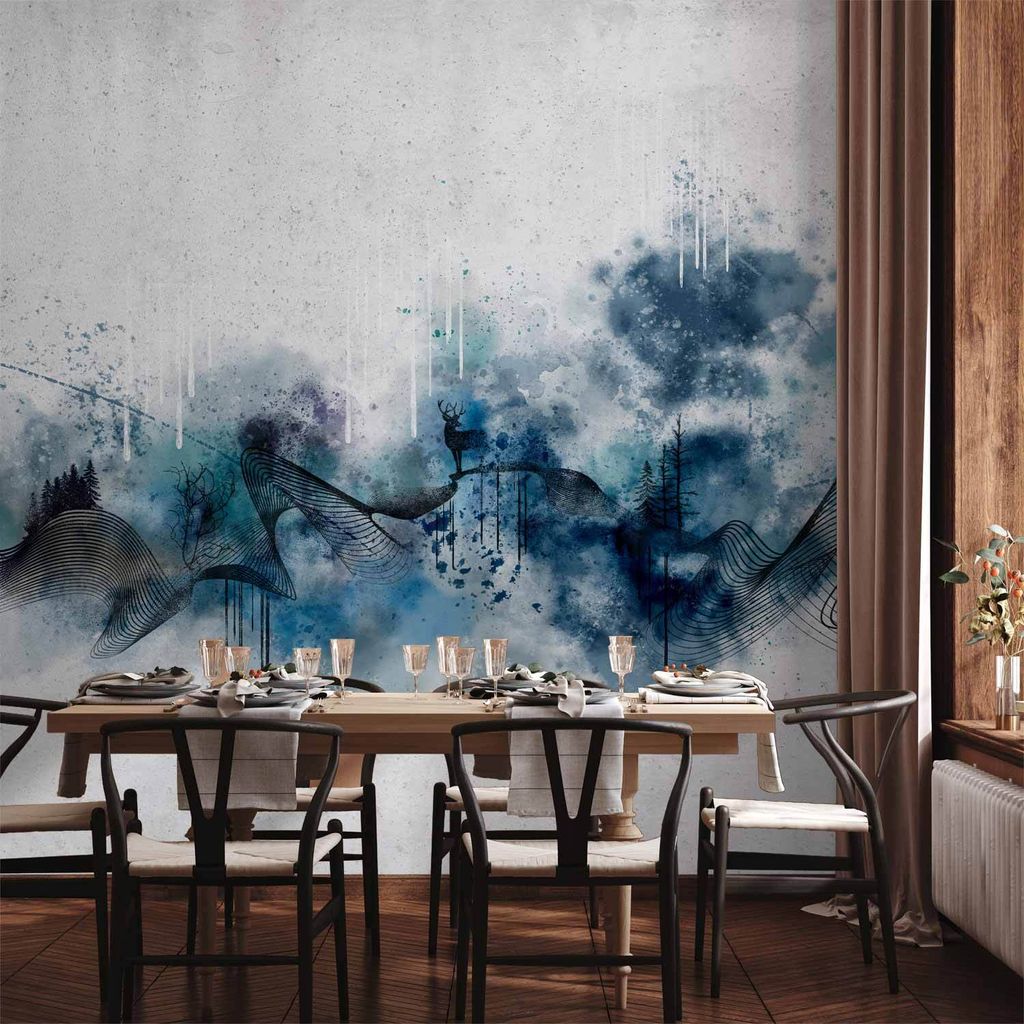 Vlies Fototapete - Abstract wave - minimalist composition with blue pattern 450x315 cm Abstrakt a-A-0901-a-a