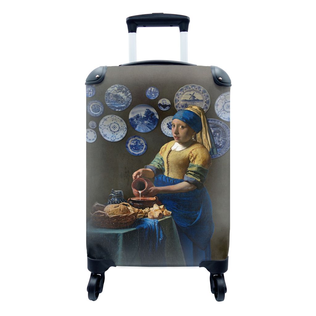 MuchoWow Koffer Handgepäck Trolley Rollkoffer Kleine Reisekoffer mit 4 Rollen - Milchmädchen - Vermeer - Das Mädchen mit dem Perlenohrring - C...