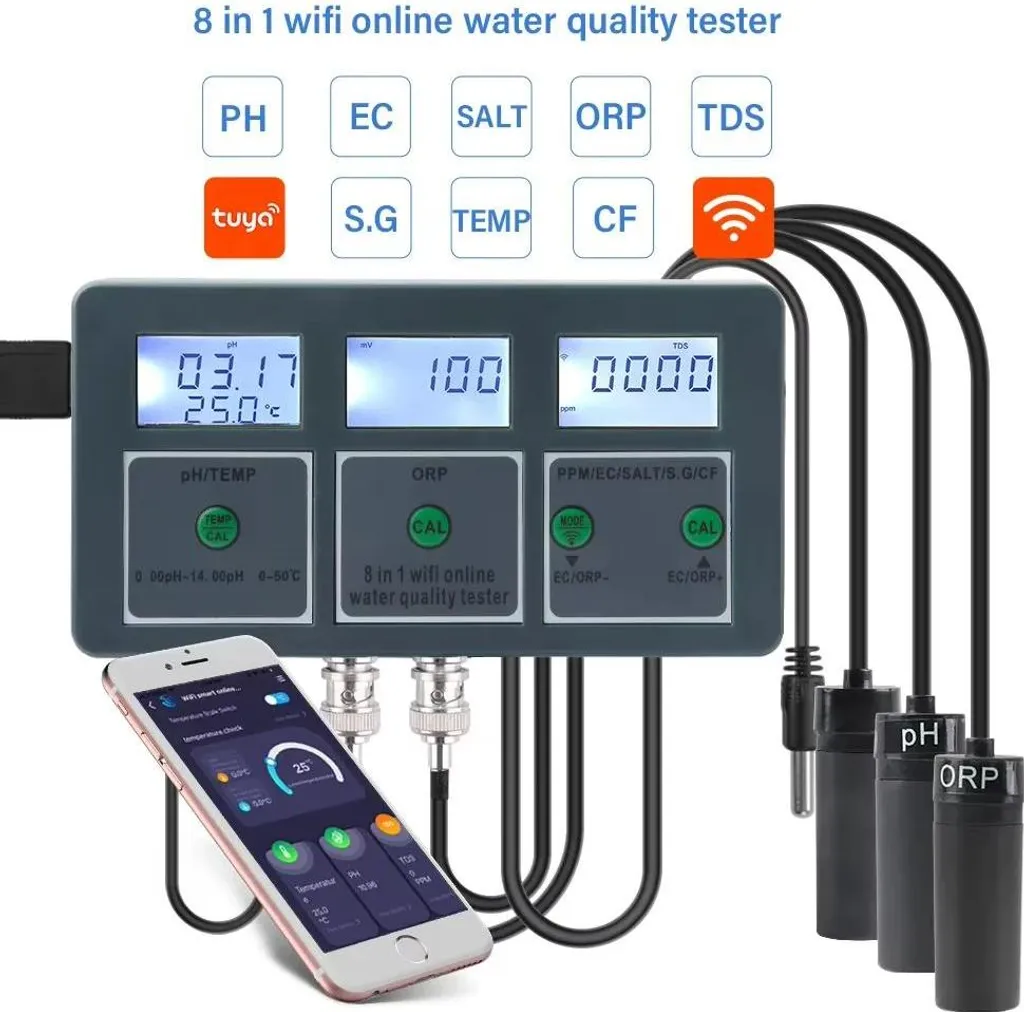 Testeur d'eau 8 en 1 Bluetooth avec Mesure de Salinité et Densité SG