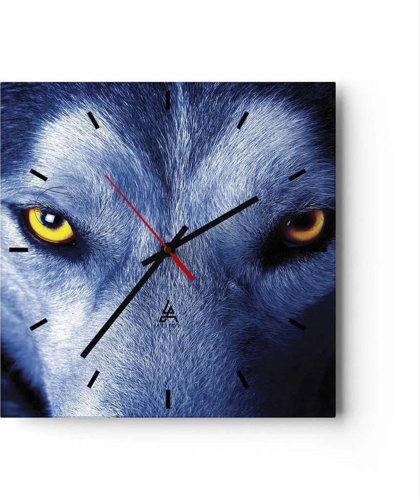 Wanduhr - Quadrat - Glasuhr - Schau der Wolf Augen - Produktbild 