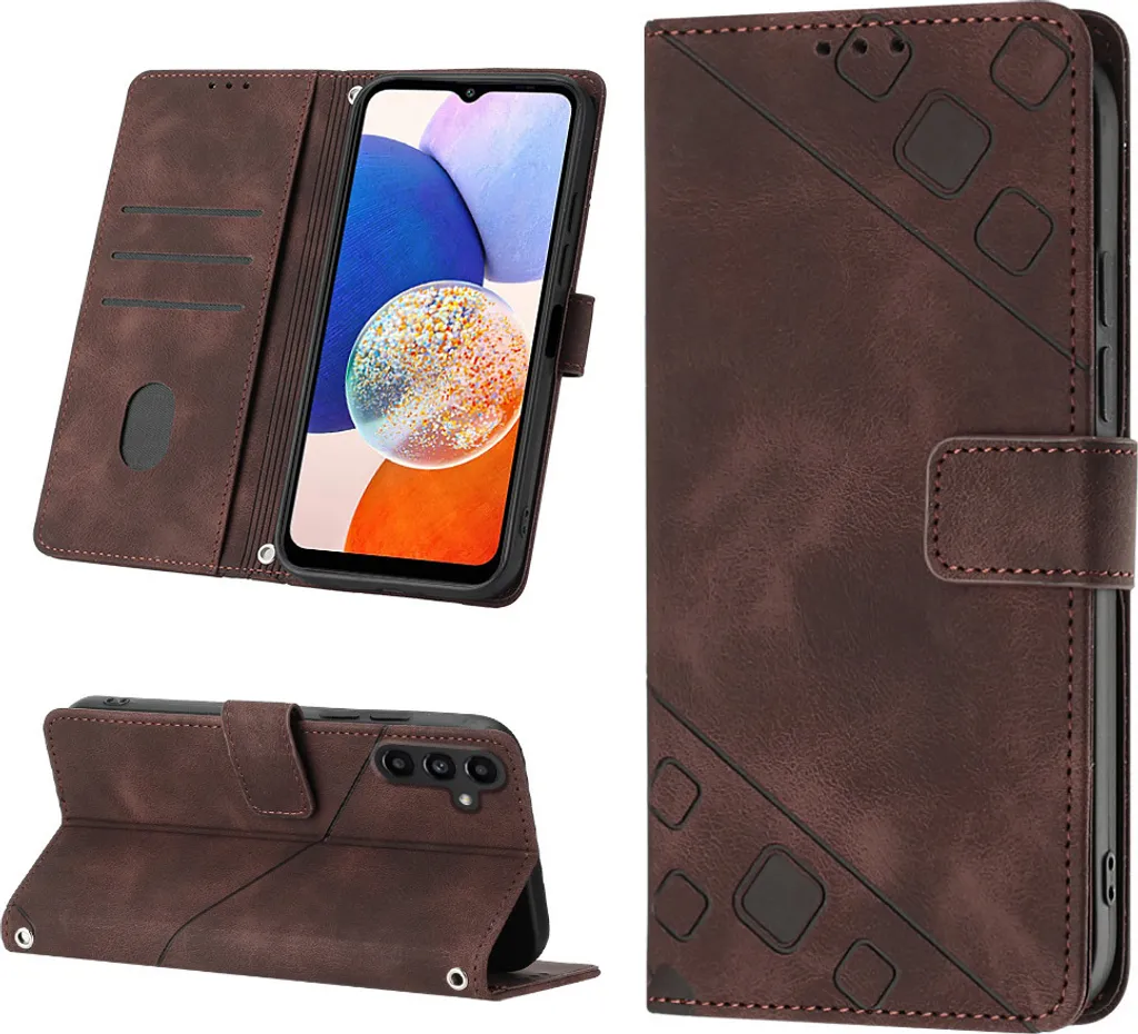 Custodia per Samsung Galaxy A15 in rilievo Custodia a portafoglio in pelle flip con funzione stand Brown