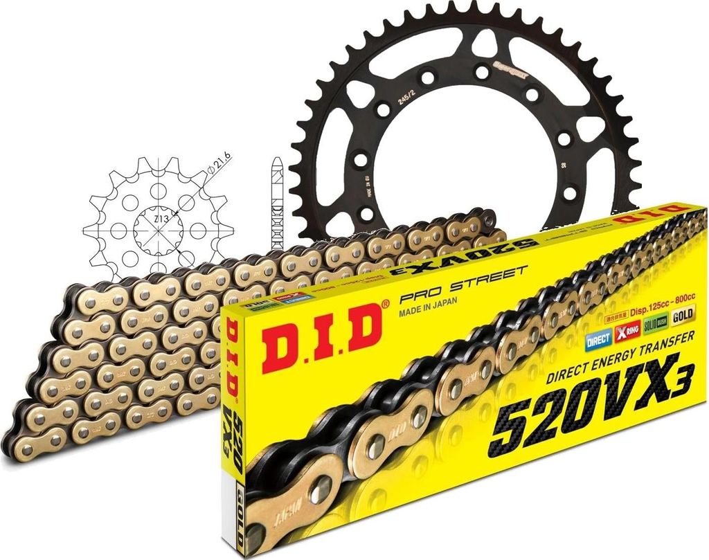 Kit Stahl passend für Yamaha WR250 02-02/YZ250 02-07 14-48-114 DID520VX3(G&B) Endlos