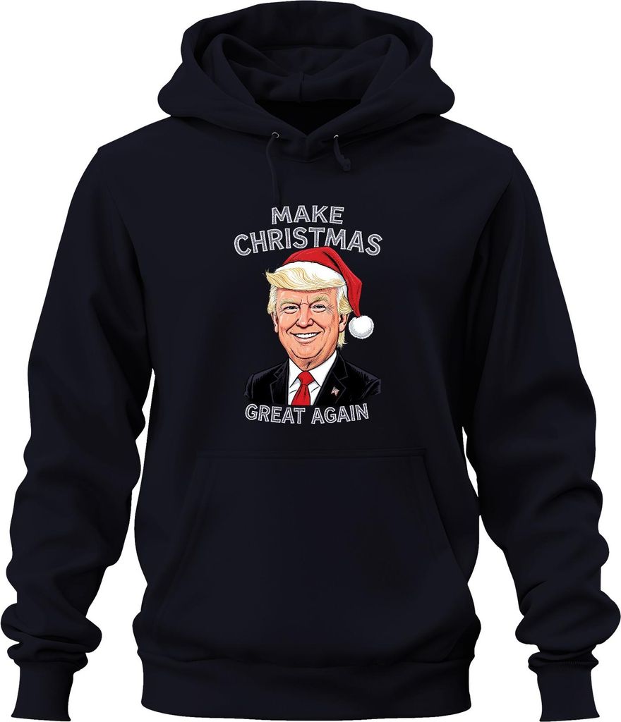 MAKE CHRISTMAS GREAT AGAIN Weihnachten Karikatur Patriotisch USA Uni Hoodie Kapuzenpullover, Navy, L