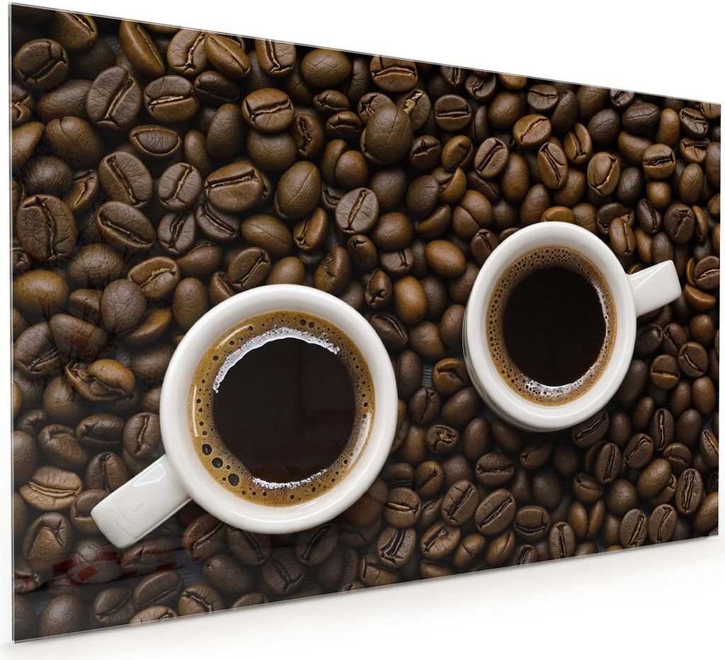Küchenrückwand Spritzschutz Glas mit Motiv Kaffeebohnen und Tassen 40 x 40 cm