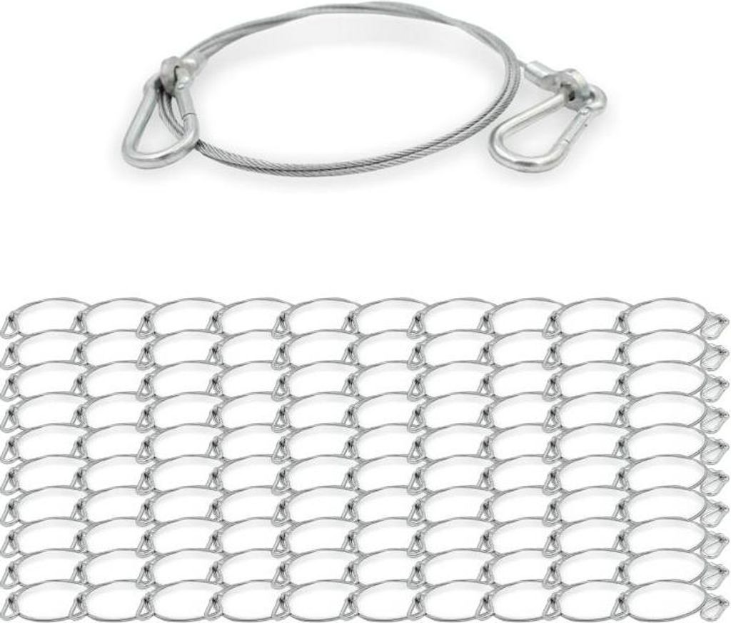 100x Drahtseil, Ø 1,5 mm, 7x7, beidseitiger Ringkabelschuh mit Karabiner 4x40, Stahl verzinkt | Länge 350 mm