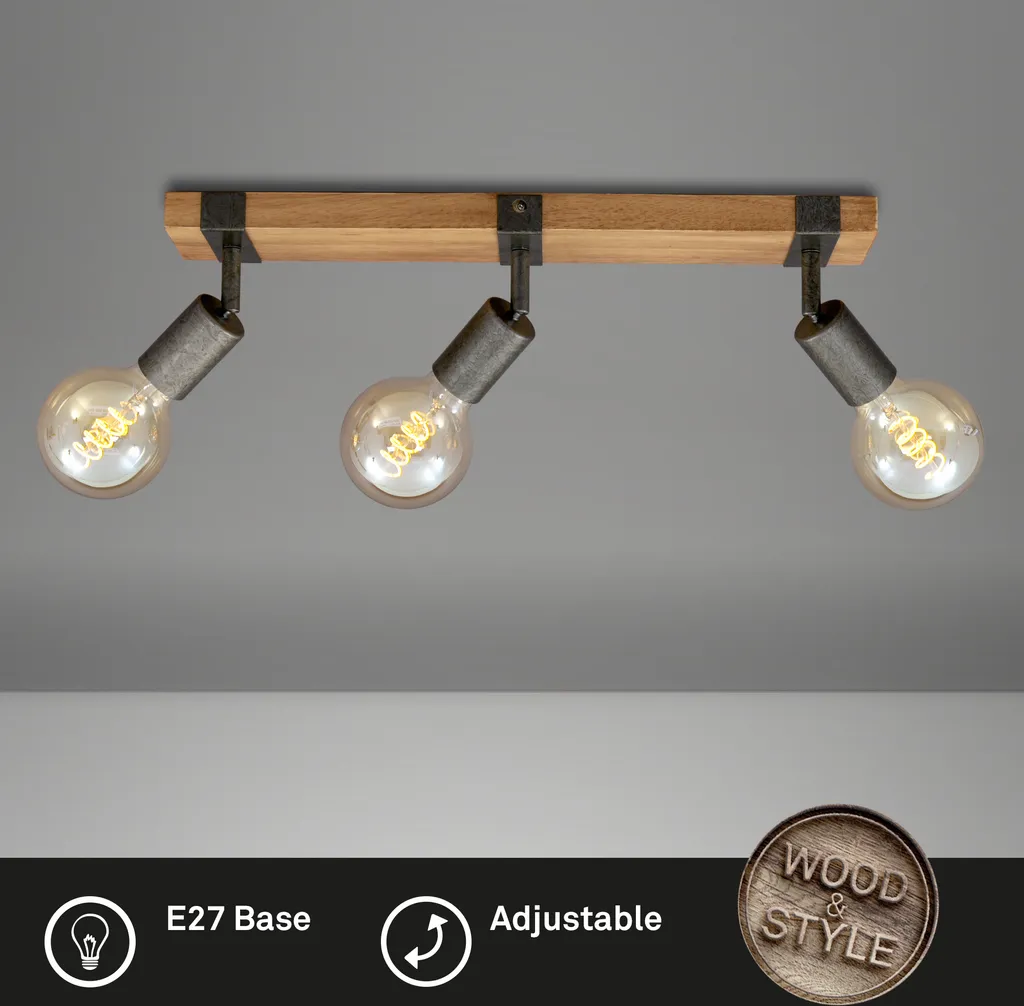 Recensione Faretto Briloner 3 Luci E27: Metallo e Legno di Qualità - 2
