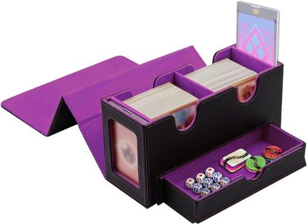 Boîte de Deck Double Couvercle pour Cartes Magic Commander Noir et Violet