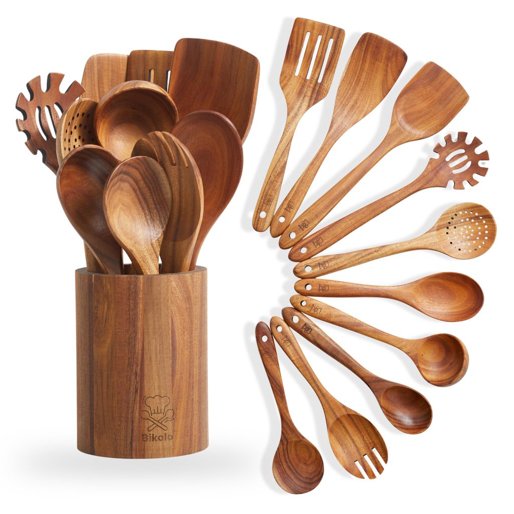 Bikolo® Kochbesteck Set Holz 10-teilig mit Halter - Produktbild 