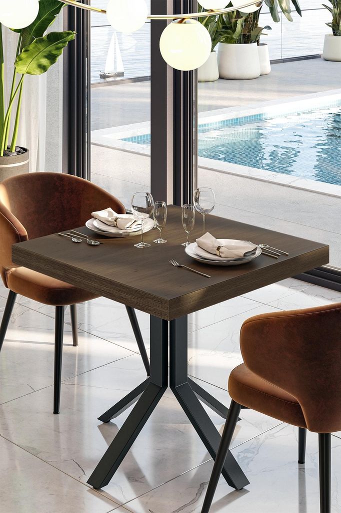 KE | Bistro Tisch | B:T 80 x 80 cm | H 78 cm | Walnuß | Gestell: Schwarz | Bistrotisch Gastro Tisch