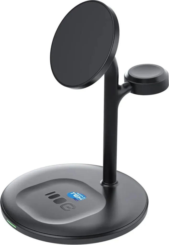 Chargeur Induction Rapide 3-en-1 Noir avec Support Smartphone et Écouteurs