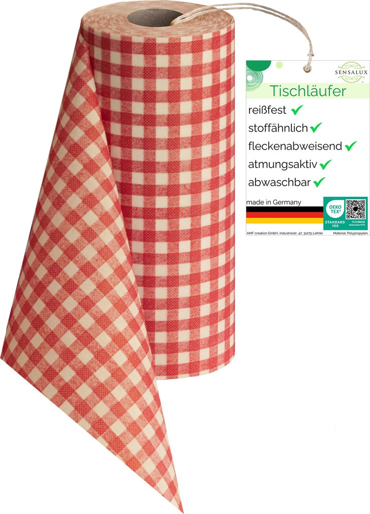 Sensalux Tischläufer 30cm x 25m Karomuster weiß-rot Produktbild 
