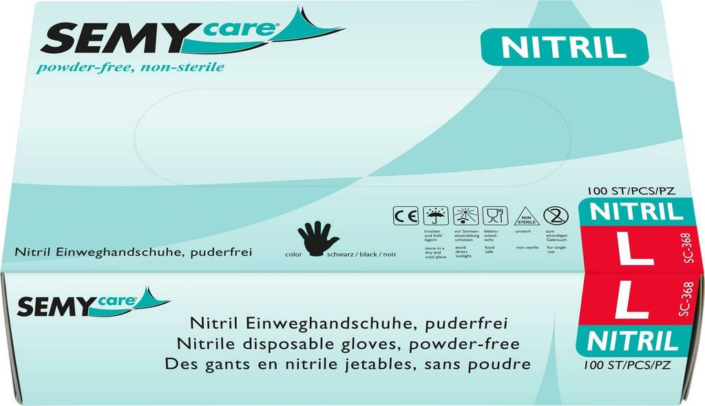 SemyCare Nitril-Einweghandschuhe - schwarz - puderfrei - 1000 Einmalhandschuhe