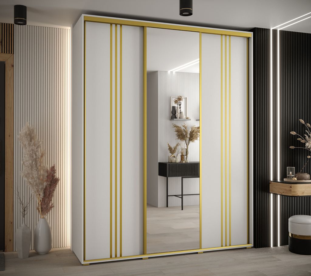 Kleiderschrank ASIRI 7 – 190/45 cm, weiß/gold