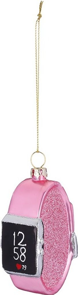 Christbaumschmuck Damen Uhr Glas 7,5cm Rosa Schwarz