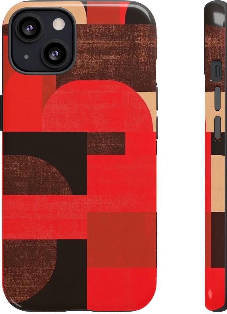 Rotes und braunes geometrisches Muster – Hülle Kompatibel mit iPhone 13