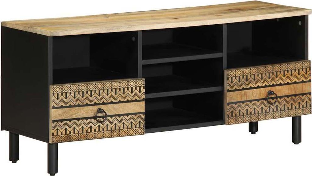 TV-Schrank Schwarz 100x33,5x46 cm Raues Mangoholz
