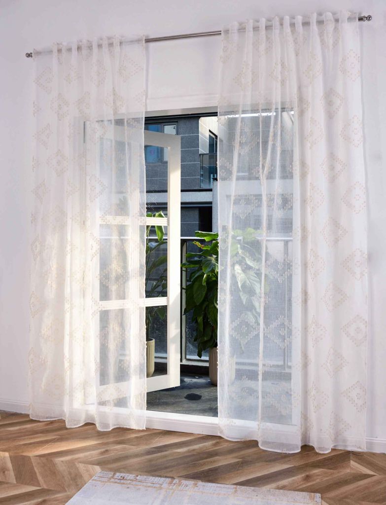 2 er Set Gardine HxB 245x145 cm Natur Taupe Chevron »VALENCIA« Multiband Aufhängung Scherli Transparent Leinen-Optik, 2023400-408S-2