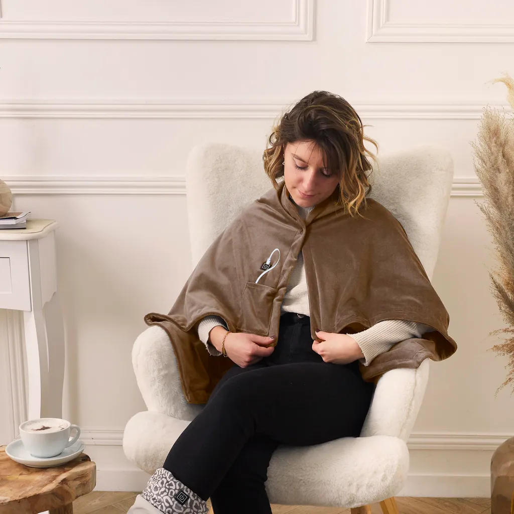 Couverture Chauffante Portable USB en Peluche - Poncho d'Hiver 150x80cm