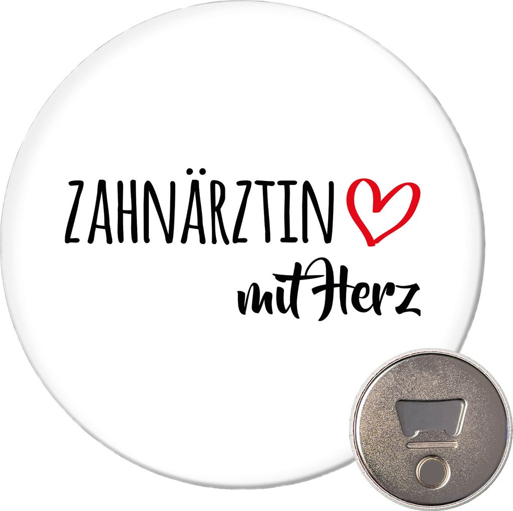 Huuraa Magnet Zahnärztin mit Herz 59mm Kühlschrankmagnet rund Flaschenöffner Geschenkidee
