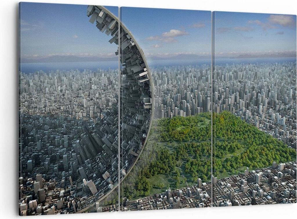 Bild auf Leinwand - Leinwandbild - Baum Park Abstraktion Stadt - 105x70cm - Wand Bild - Wanddeko - Leinwanddruck - Bilder - Kunstdruck - Wanddekora...