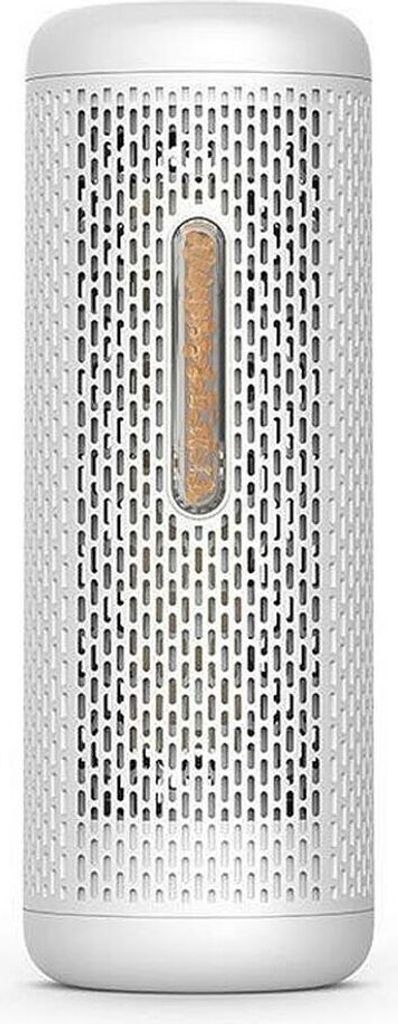 A white dehumidifier with a brown indicator is shown against a white background.