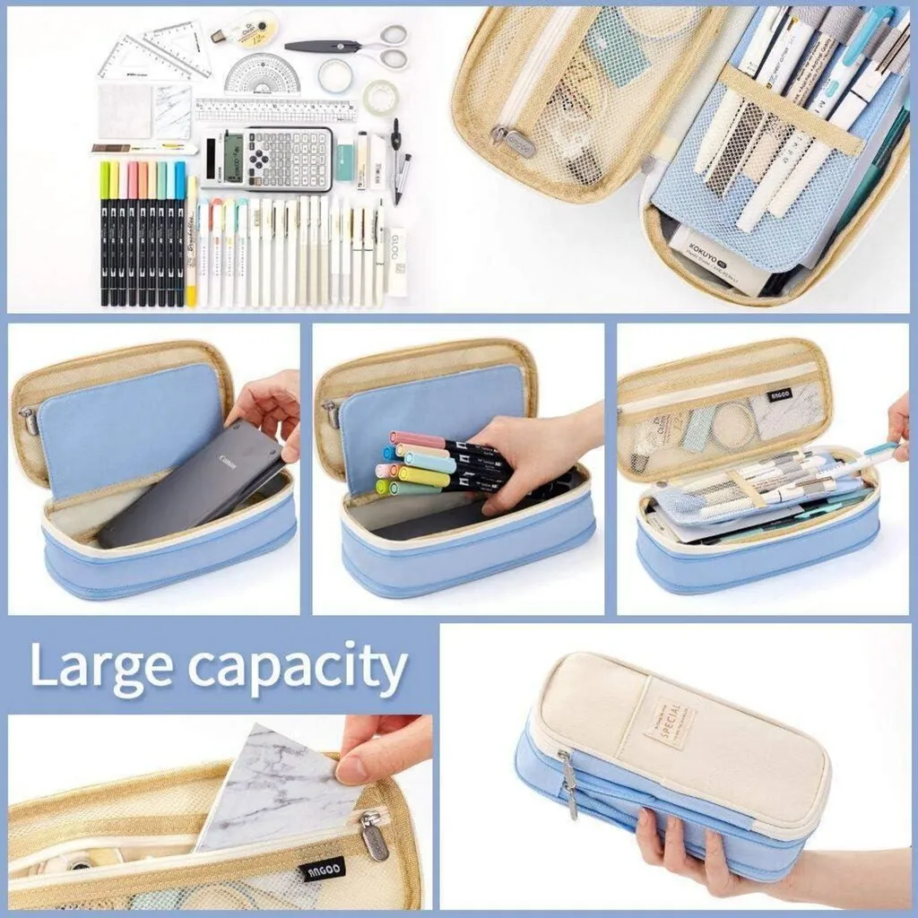 Trousse à crayons bleu clair robuste avec compartiments multicouches - 4