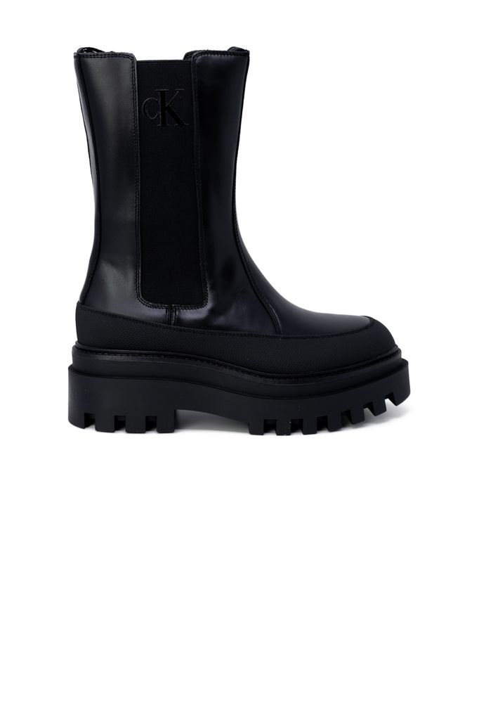 A studio shot of a black boot.