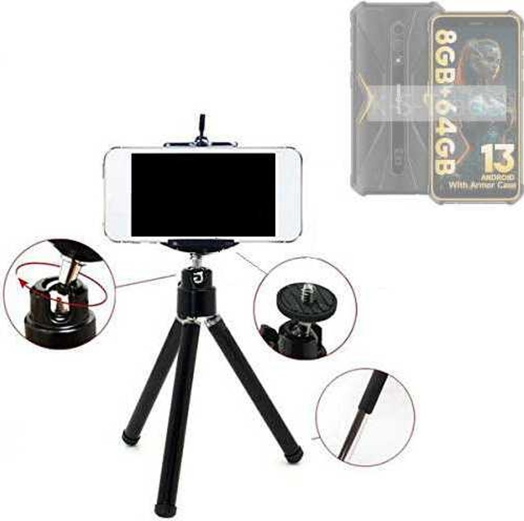 K-S-Trade Smartphone Stativ Dreibein kompatibel mit Ulefone Armor X12 Pro Tripod aus Aluminium Klemmstativ Stativ Adapter für Mobiltelefone schwarz