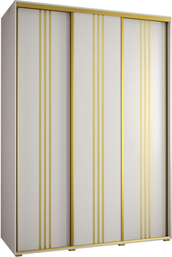 MEBLE KRYSPOL Cannes 6 Schrank mit 3 Schiebetüren - 205,2x170x60 cm - Weiß Weiß Gold