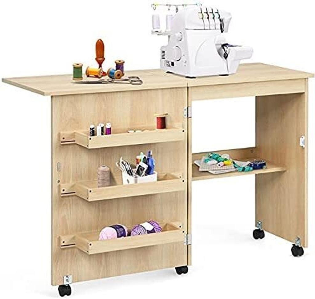 Nähtisch klappbar, Nähschrank auf Rollen, Nähmaschinentisch Produktbild 1