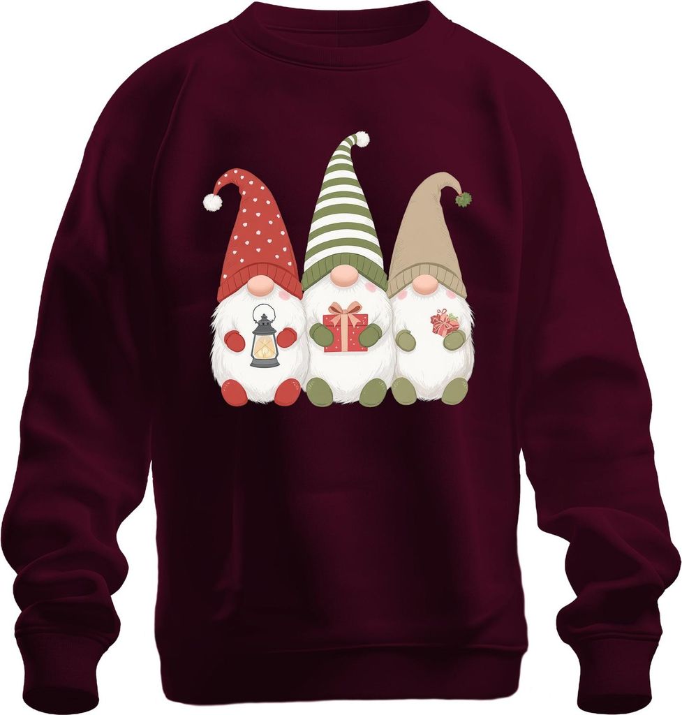 Weihnachtswichtel Weihnachtsgnome Drei Wichtel Geschenk Laterne Uni Sweatshirt Pullover, Burgundy, 3XL