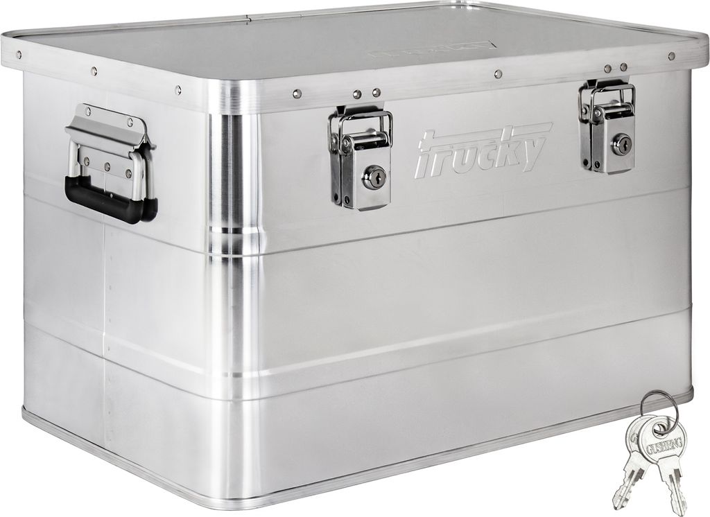 Aluminium Box mit Deckel Silber Alu Kiste Box Alukiste 65 Liter Transportbox Metallbox Alu Aufbewahrungsbox Boxen Abschliessbar Metallkiste Trucky