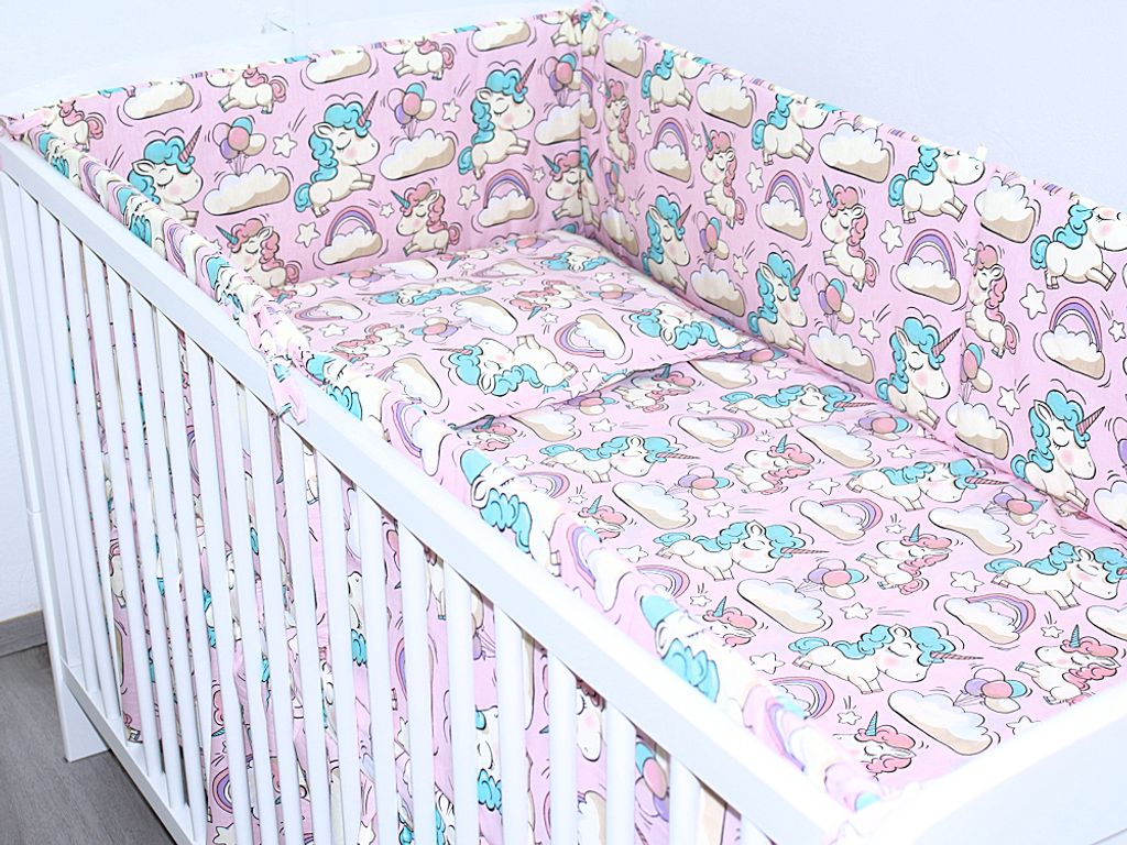 PRIMAWELA Nestchen 360 cm Bettumrandung Babybett Baby Kinder Nest Kopfumrandung 32. Einhorn in Rosa