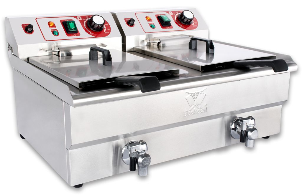 Beeketal Gastronomie Friteuse Fritteuse 230V, Fritteuse BTF/BWF:BWF-102P - 10 + 10 L mit Ablaufhahn