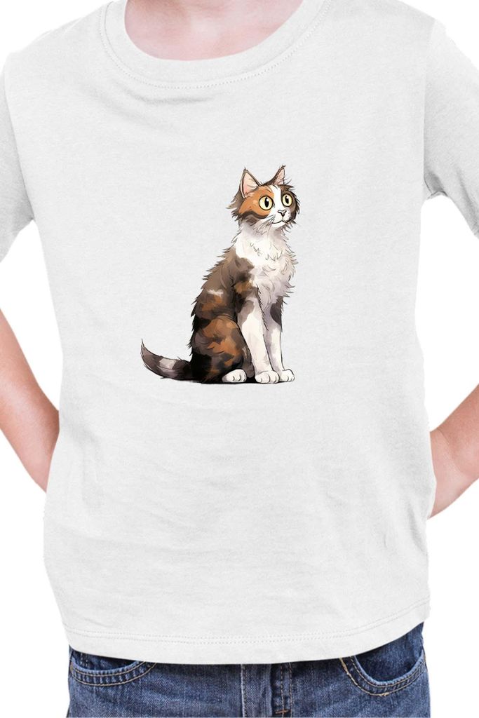 Kinder T-Shirt Funny Cats Breeds Aegean Cat 007, 5-6 Jahr - 116 / Weiß