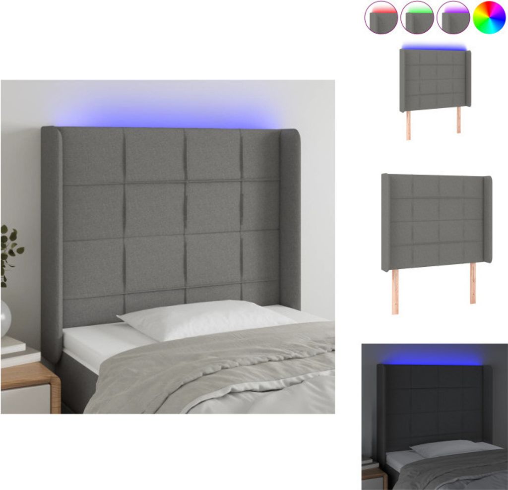 vidaXL LED Kopfteil Dunkelgrau 103x16x118/128 cm Stoff - Kopf- & Fußenden