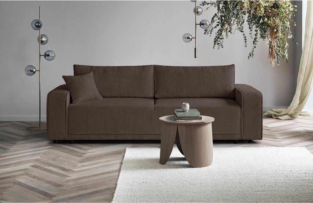 Schlafsofa Primo modernes Sofa aus Cordstoff Couch mit Schlaffunktion Bettkasten, Stoff: poso 06 - braun