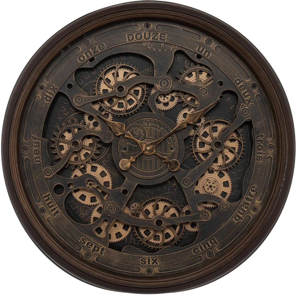 Grande horloge industrielle Alban en métal avec engrenages apparents