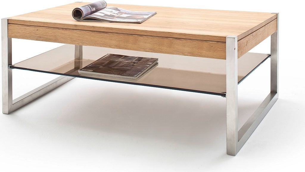 Couchtisch Wohnzimmertisch Eiche-massiv Glas rechteckig 105 cm Migela