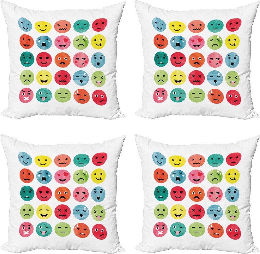 ABAKUHAUS emoticon Kissenbezug Set (4 Stück), Abstrakt Aquarell Gesichter, Moderner Doppelseitiger Digitaldruck, 45 cm x 45 cm, Mehrfarbig