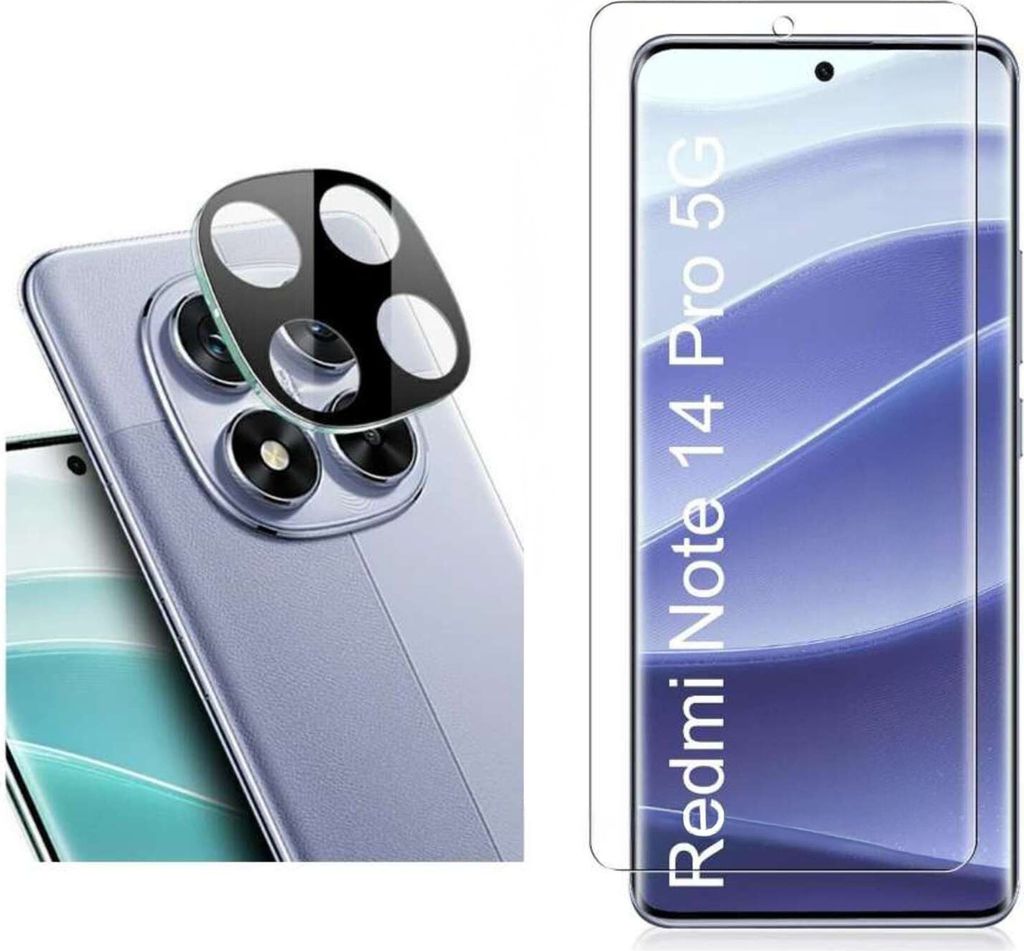 CLM-Tech 2er Set Schutzfolie kompatibel mit Xiaomi Redmi Note 14 Pro 5G - 1X Panzerfolie + 1X Kameraschutz Kameraglas Panzerglas Displayschutz 9H G...
