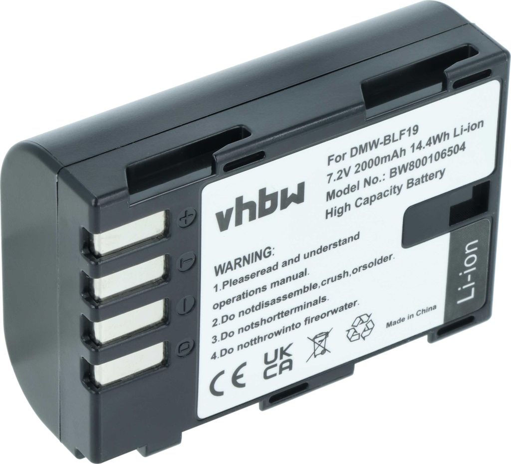 vhbw Akku kompatibel mit Panasonic Lumix DMC-GH4R, DMC-GH3K BODY, DMC-GH3HGK, DMC-GH4, DMC-GH3H Kamera (2000 mAh, 7,2 V, Li-Ion)
