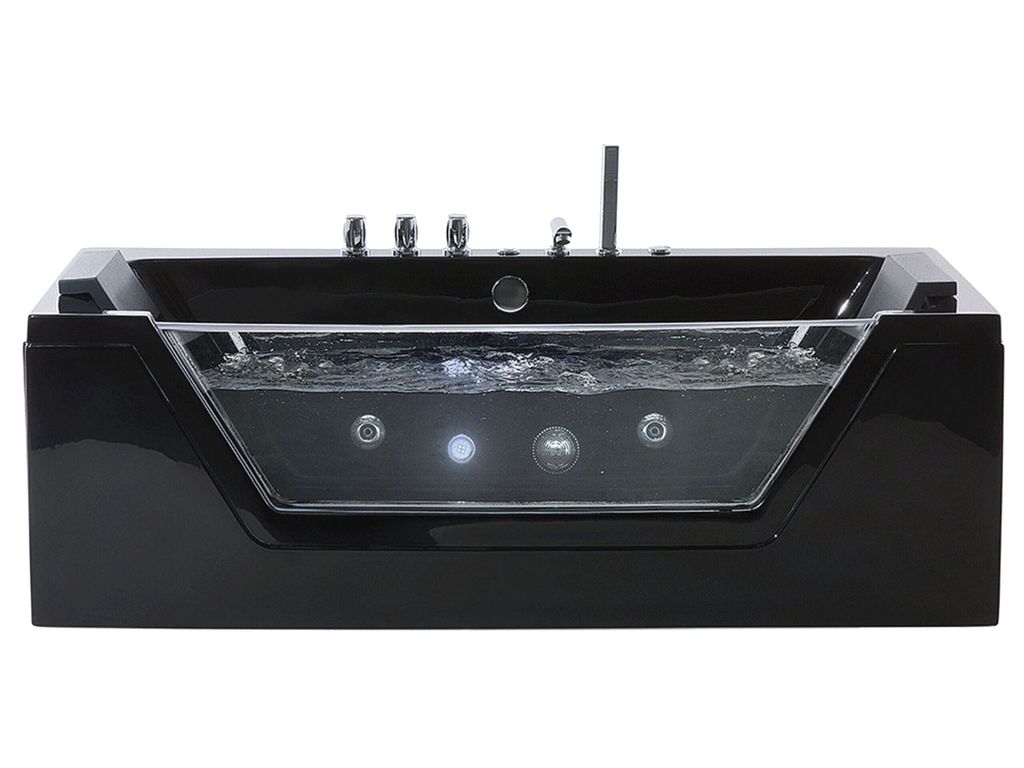 BELIANI Whirlpool-Badewanne Schwarz 160 x 76 cm Sanitäracryl LED Beleuchtung Modern