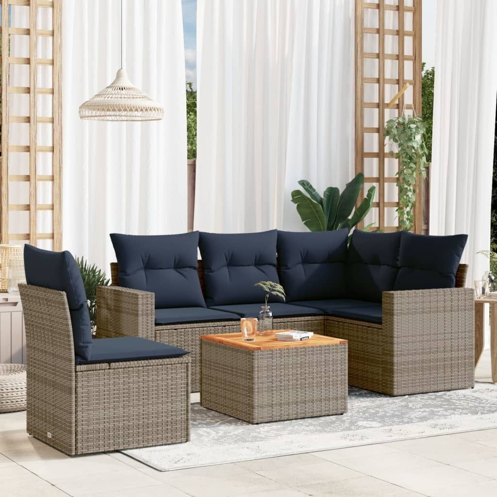 Maison Exclusive - 6-tlg. Garten-Sofagarnitur mit Kissen Grau Poly Rattan