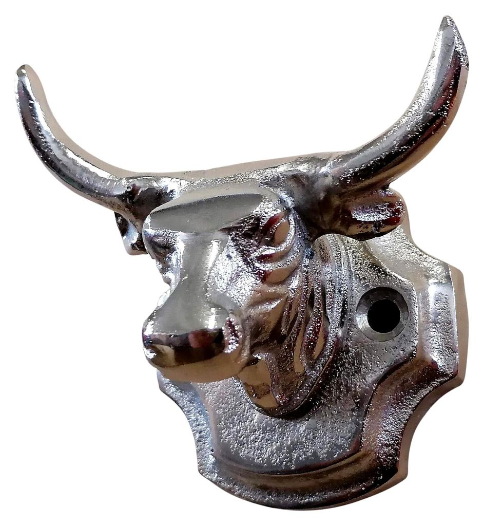 Wandhaken Stierkopf aus Metall, Haken in Silber für die Wand, Garderobenhaken, Garderobe, Handtuchhalter mit 2 Haken, 11x10x7 cm - 3er, 5er oder 1...