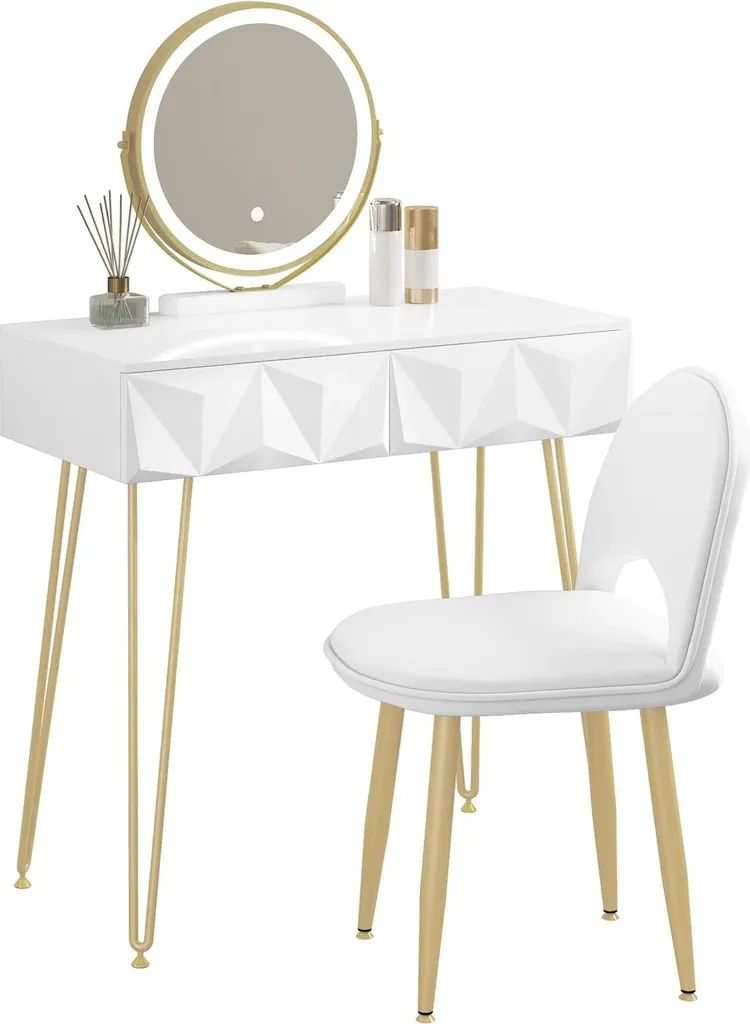 Coiffeuse Moderne avec Miroir Lumineux pour Maquillage et Soins du Visage