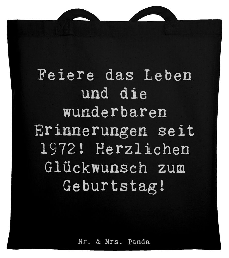Mr. & Mrs. Panda Jutebeutel Spruch 1972 Geburtstag - Schwarz - Geschenk, Happy Birthday, Tasche, Retro-Charme, Tote Bag, Nostalgie, liebevoll handg...