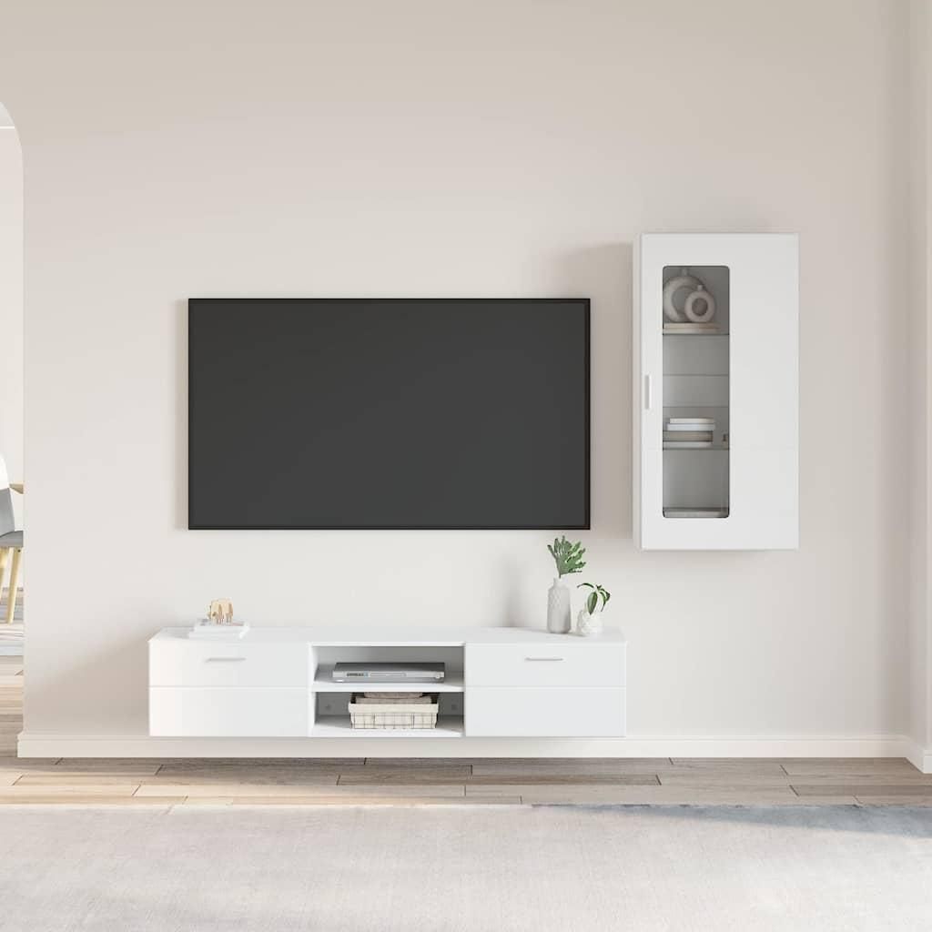 Bestmöbel TV-Schrankset mit Schubladen mit Regal Weiß Holzwerkstoff - Wohnwände CC586890