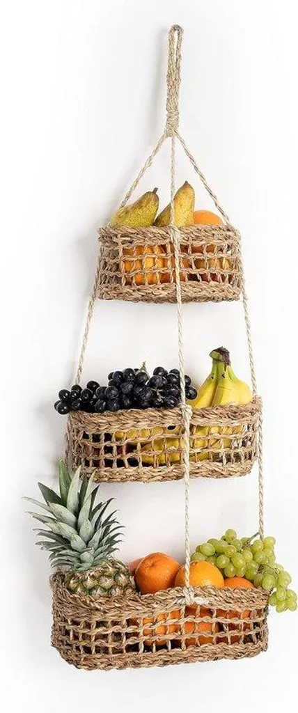 Corbeille à fruits murale artisanale 100% naturelle en algues tressées